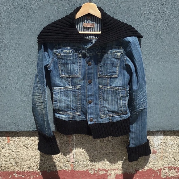 Yanuk Denim Jacket w/ Knit Shawl Collar & Cuffs S - Picture 4 of 10